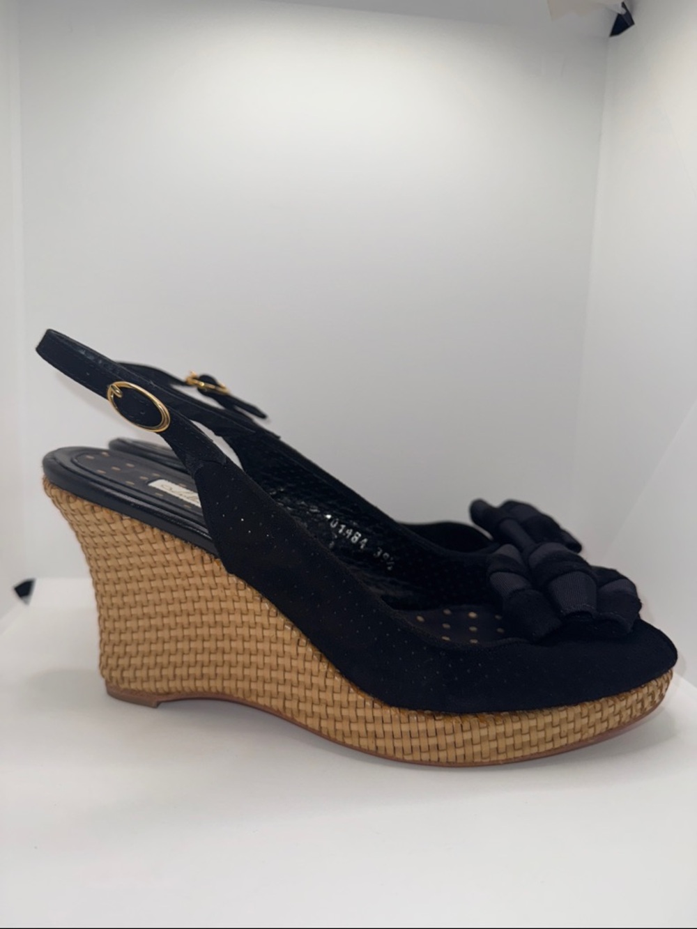Lulu Guinness Suede Slingback Wedges Open Toe w Bow Women’s EU 39.5 - Picture 2 of 13